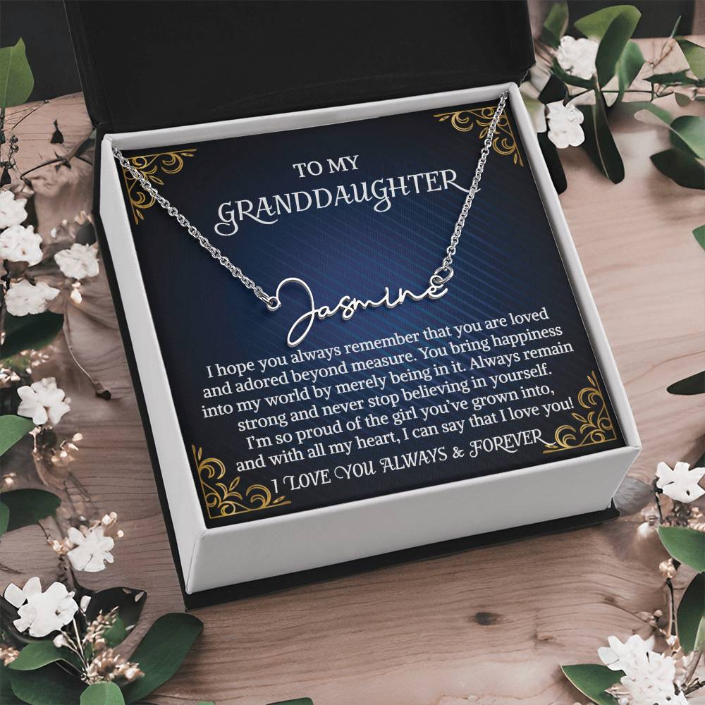 Granddaughter Necklace Gift From Grandma Grandmother Grandpa Grandfather To My Granddaughter Graduation Birthday Signature Style Name Necklace