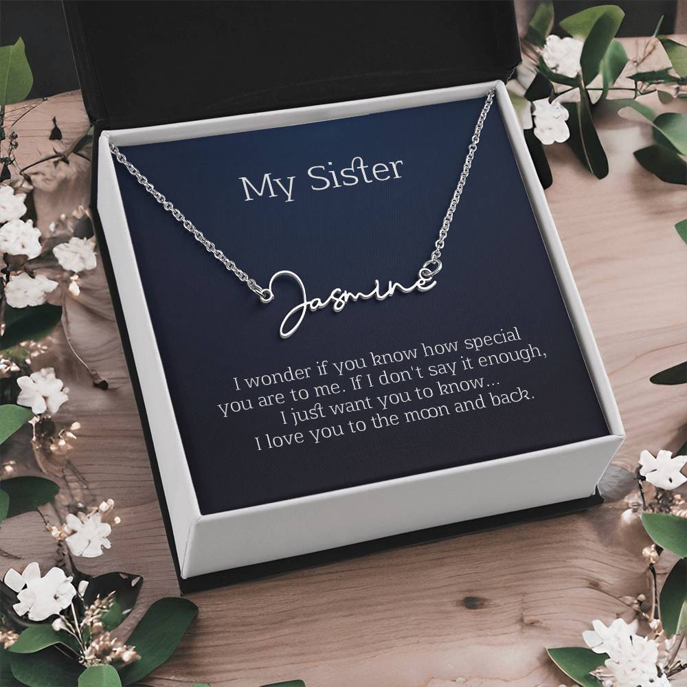 my sister signature name necklace