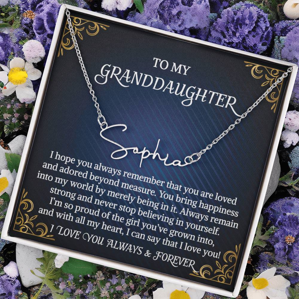 Granddaughter Necklace Gift From Grandma Grandmother Grandpa Grandfather To My Granddaughter Graduation Birthday Signature Style Name Necklace