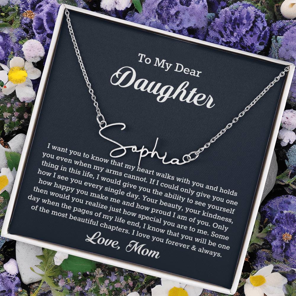 To My Dear Daughter Signature Style Name Necklace, Gift From Mom, Daughter Mother Jewelry, Birthday Christmas Gift