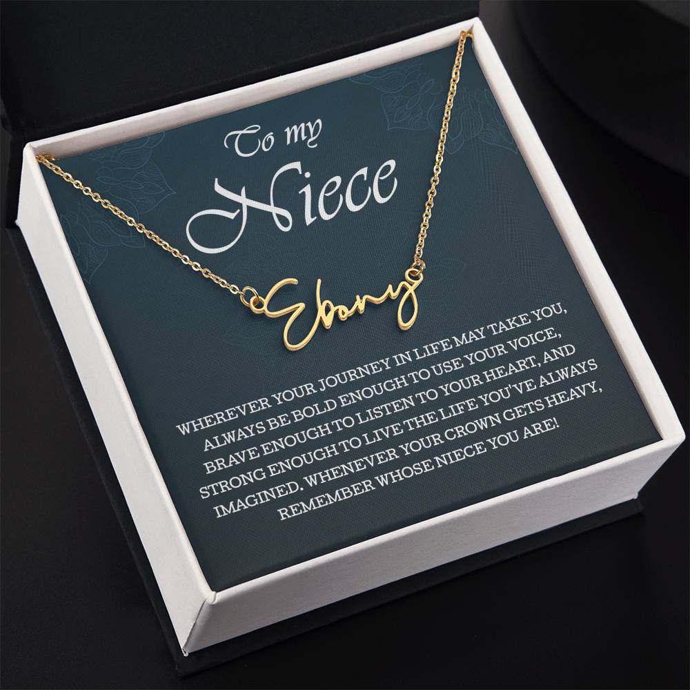 To My Niece Signature Style Name Necklace , Perfect Birthday or Graduation Gift with Blessing Card and Gift Box Packaging