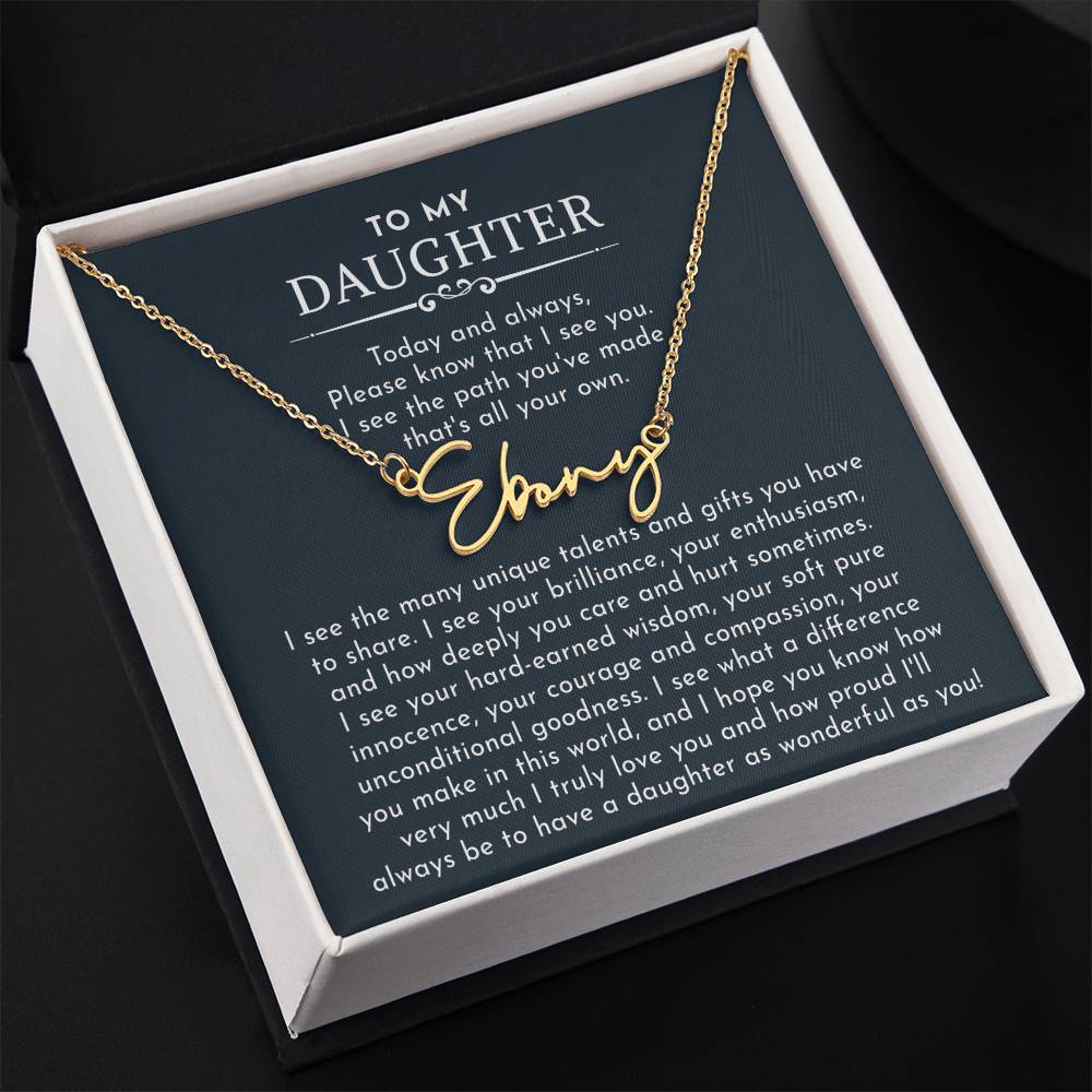 to my daughter signature name necklace