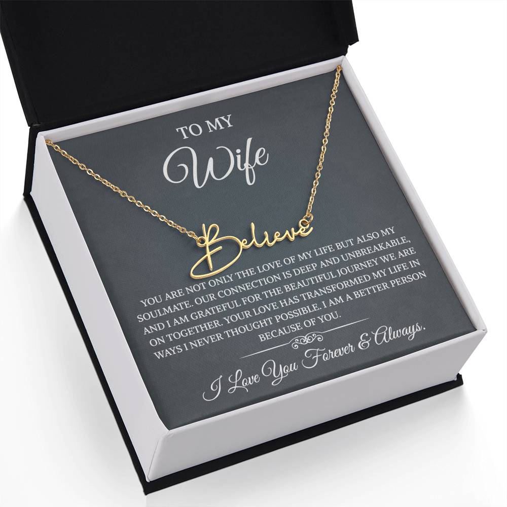 To My Wife Necklace from Husband with Message Card Romantic Gifts for Wife Signature Style Name Necklace for Women, Wife Jewelry Rose Gold, Wife Birthday