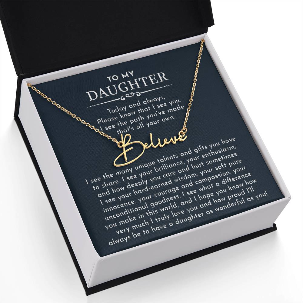 to my daughter signature name necklace