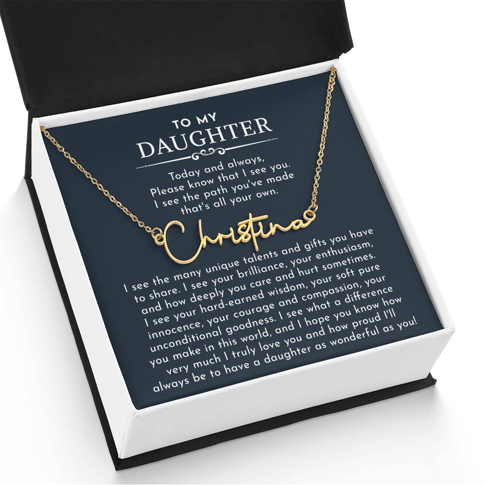 to my daughter signature name necklace