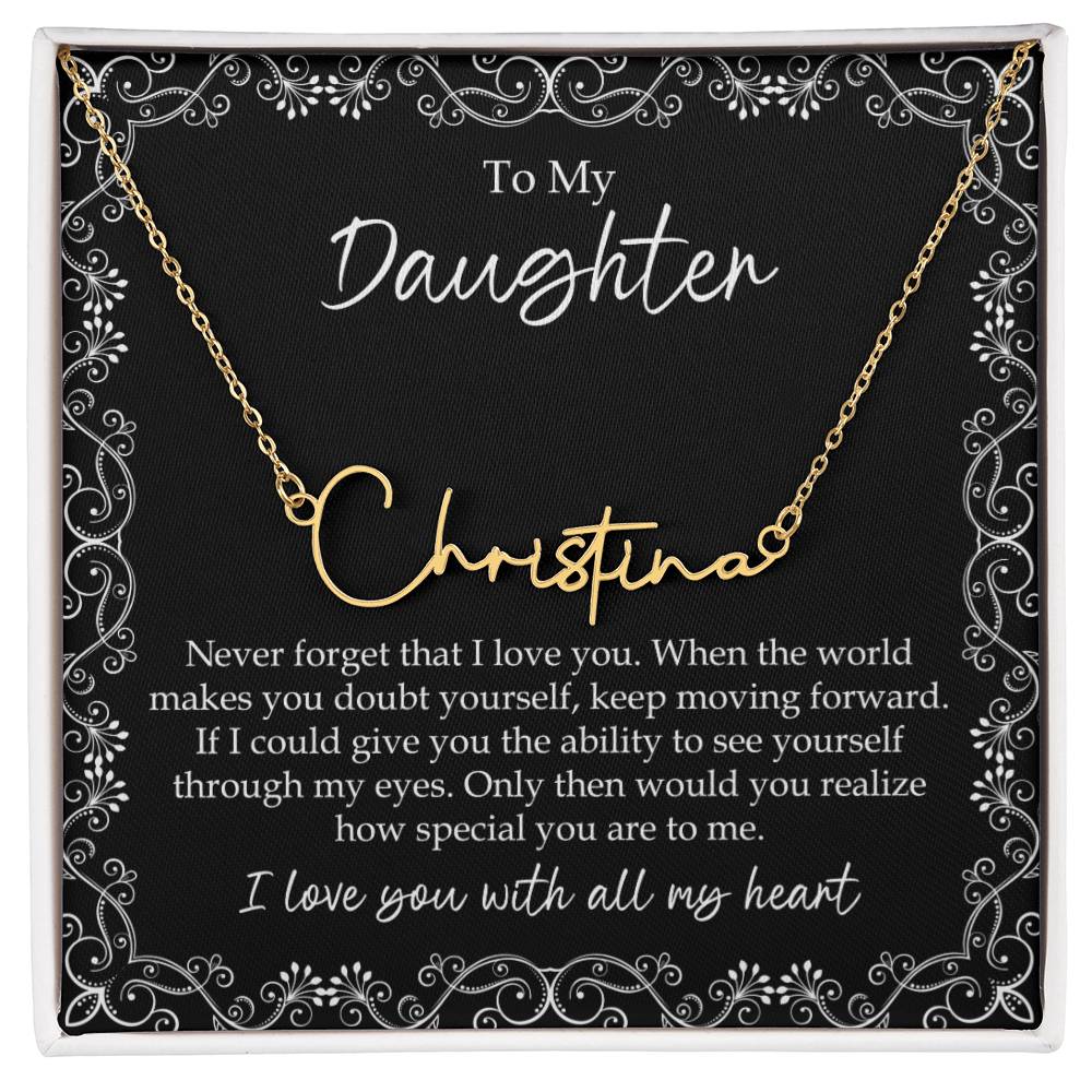 Daughter Gifts From Mom Dad To My Daughter Necklace  Signature Name Necklace Graduation Gifts Birthday Christmas Message Card＆LED Gift Box
