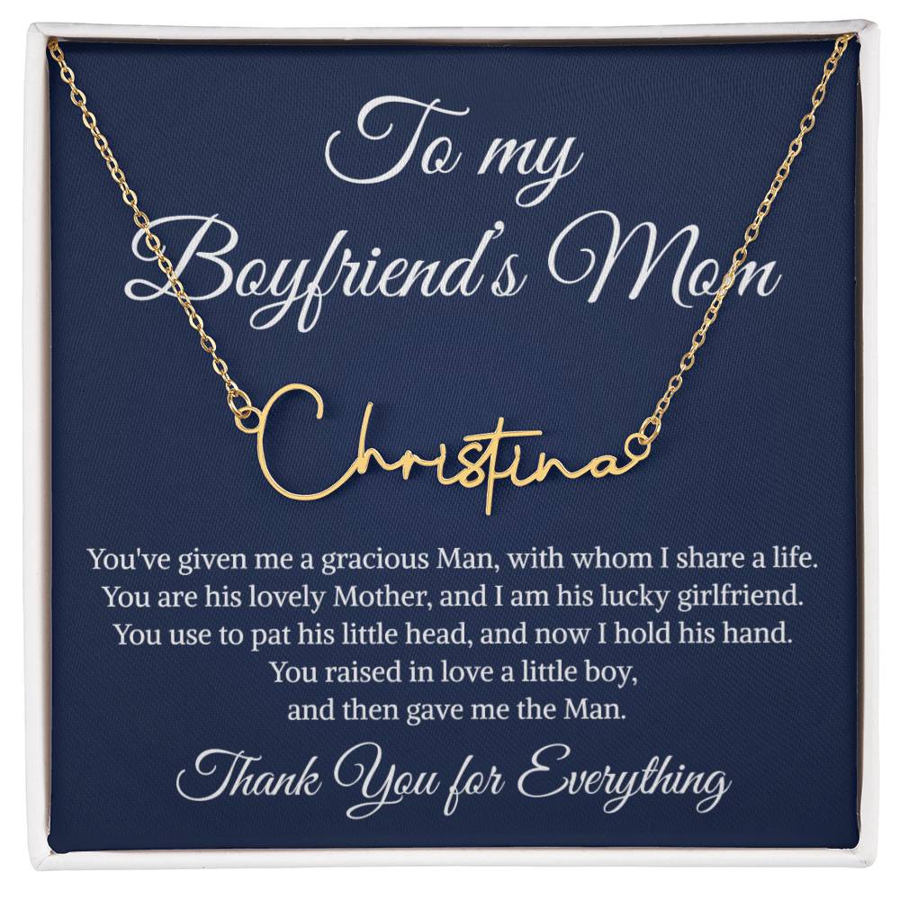 Gift to My Boyfriend's Mom Necklace | Sign Style Name Necklace | Boyfriends Mom Necklace
