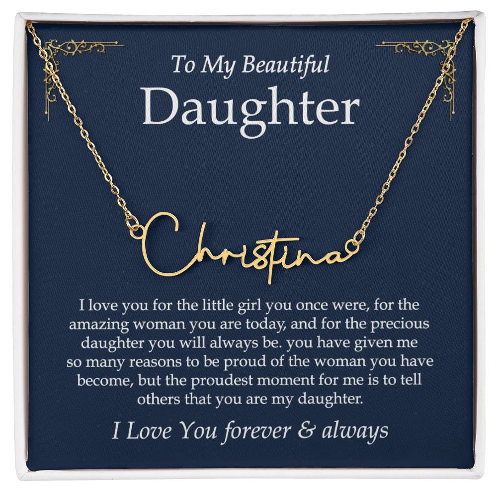 Daughter Necklace Gift for Daughter from Mom Dad, Birthday Gift to Daughter Gift for Girls from Father Mother, Signature Style Name Necklace