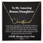 Bonus Daughter Signature Style Name Necklace Birthday Graduation Christmas Gift with Message Card and LED Jewelry Box Gift Pendant for Step Daughter Goddaughter