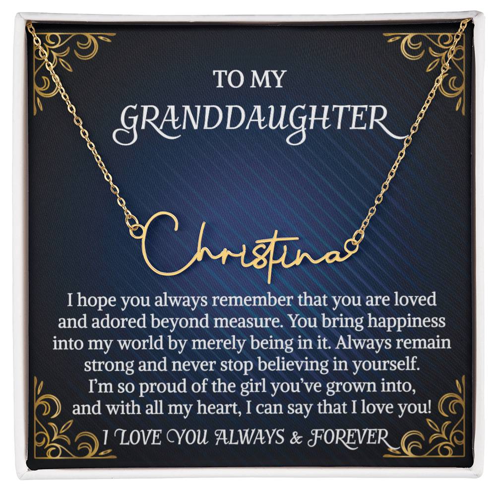 Granddaughter Necklace Gift From Grandma Grandmother Grandpa Grandfather To My Granddaughter Graduation Birthday Signature Style Name Necklace