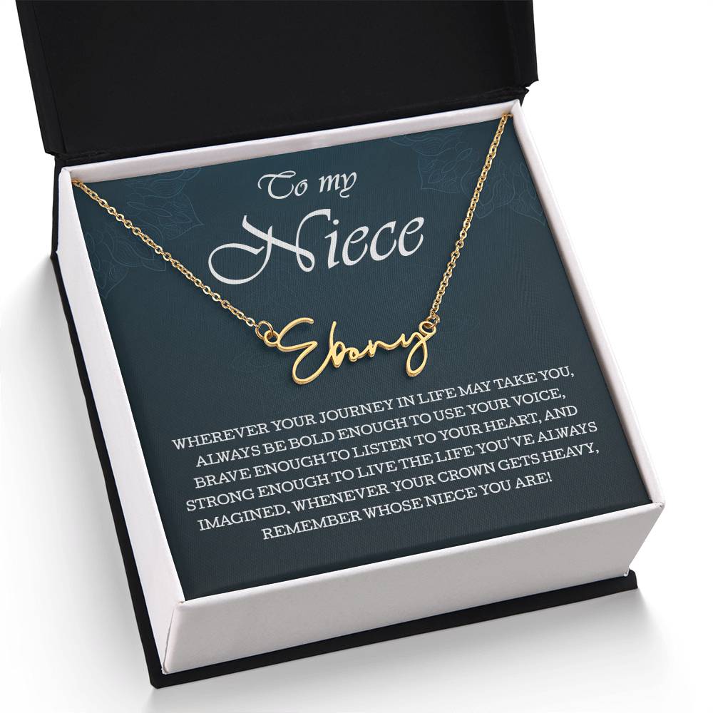 To My Niece Signature Style Name Necklace , Perfect Birthday or Graduation Gift with Blessing Card and Gift Box Packaging