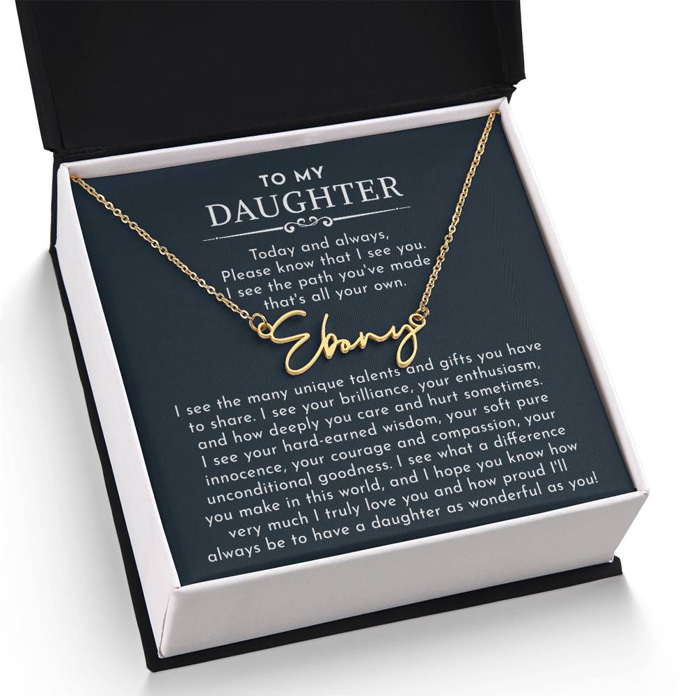 to my daughter signature name necklace