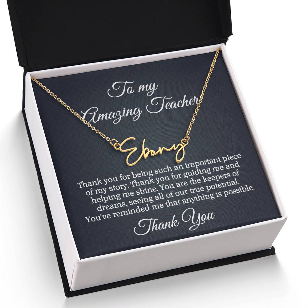Best Teacher Ever Appreciation Message Card Signature Name Necklace Gift, Thoughtful Present Idea for Teacher, Educator Pendant Gift for Teacher's Day