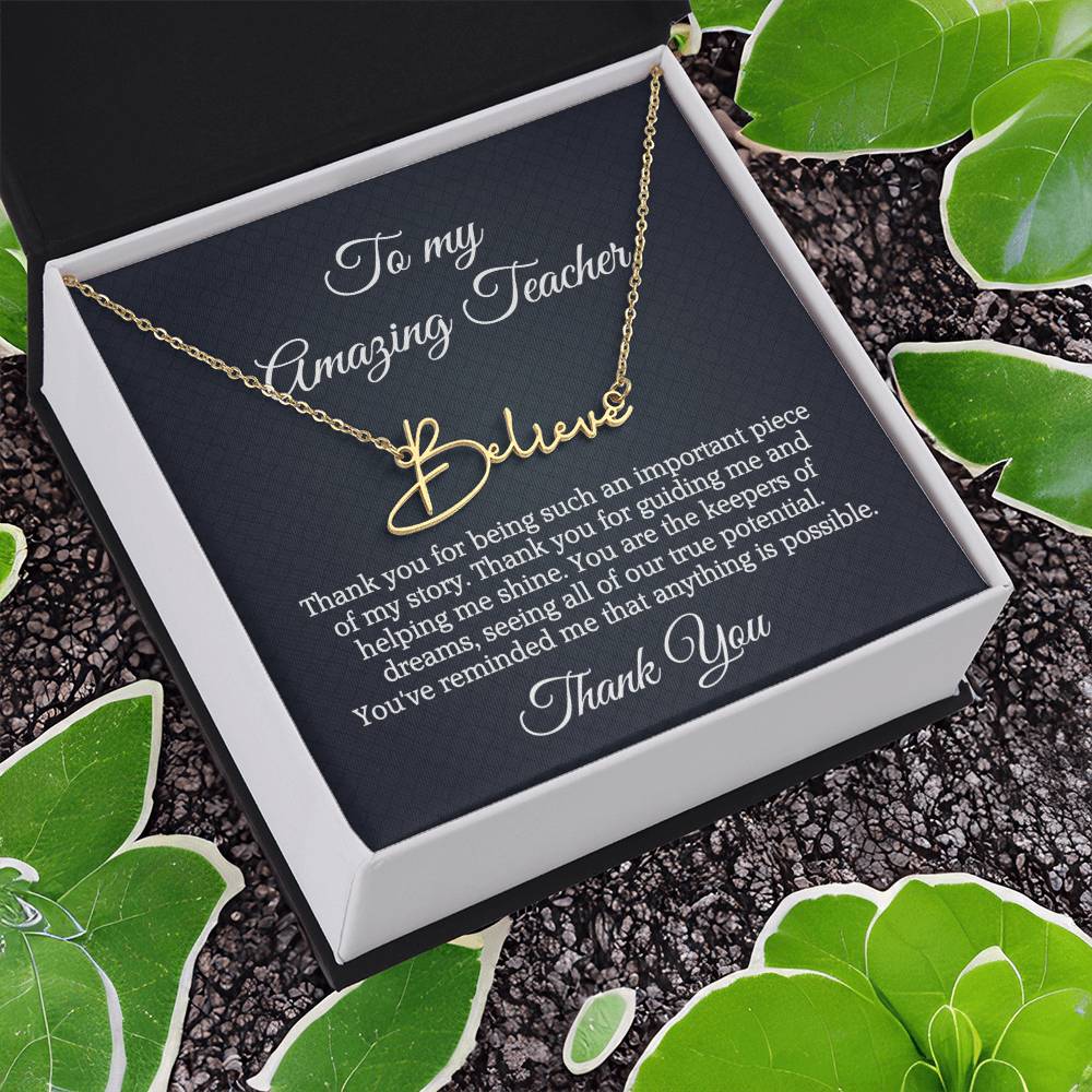 Best Teacher Ever Appreciation Message Card Signature Name Necklace Gift, Thoughtful Present Idea for Teacher, Educator Pendant Gift for Teacher's Day