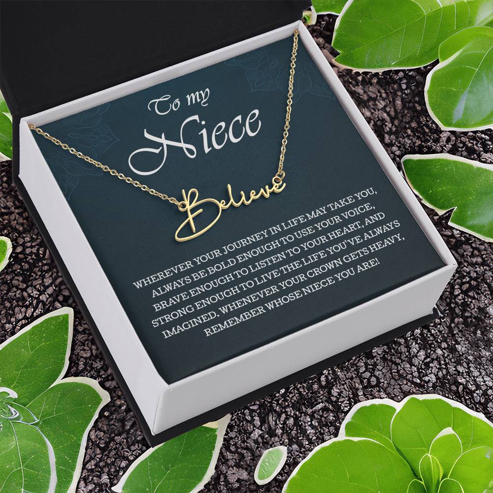 To My Niece Signature Style Name Necklace , Perfect Birthday or Graduation Gift with Blessing Card and Gift Box Packaging