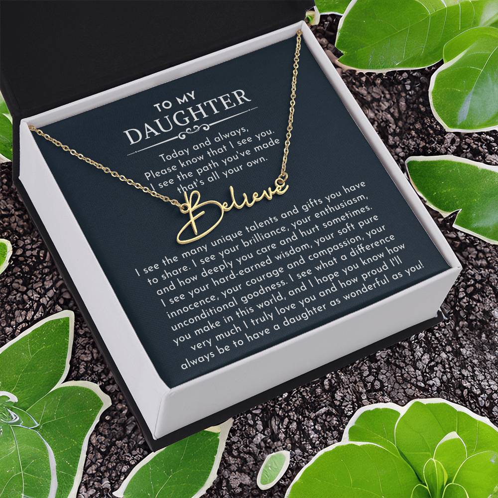 to my daughter signature name necklace