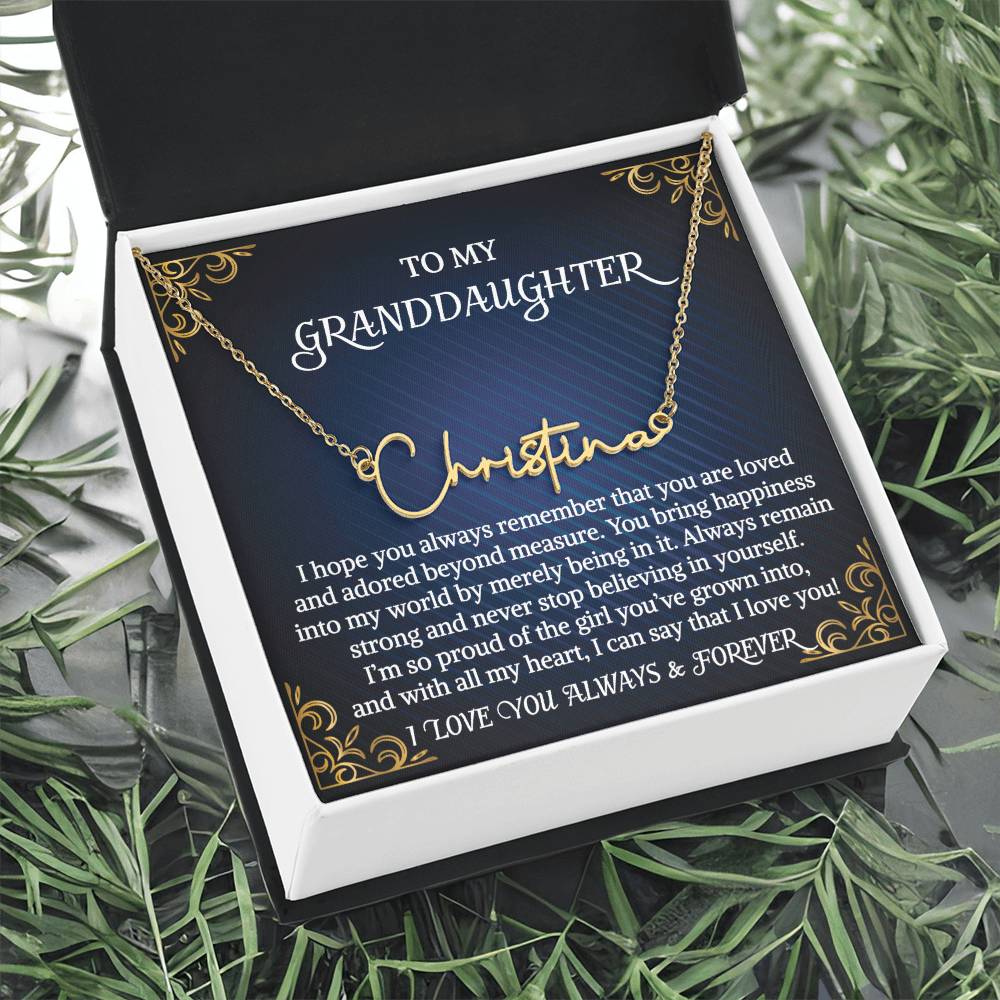 Granddaughter Necklace Gift From Grandma Grandmother Grandpa Grandfather To My Granddaughter Graduation Birthday Signature Style Name Necklace