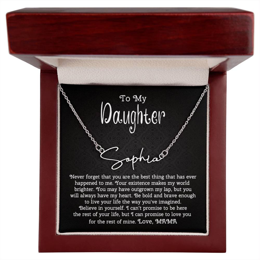To My Daughter Signature Style Name Necklace from Mom | Christmas Message Card Name Necklace