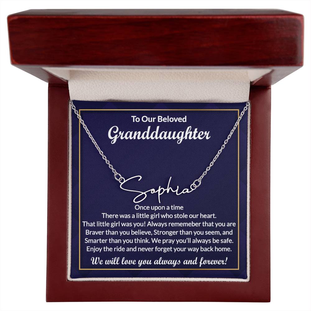 Custom Granddaughter Necklace Gifts from Grandma - Personalized Name Jewelry with Message Card and Gift Box for Graduation or Birthday