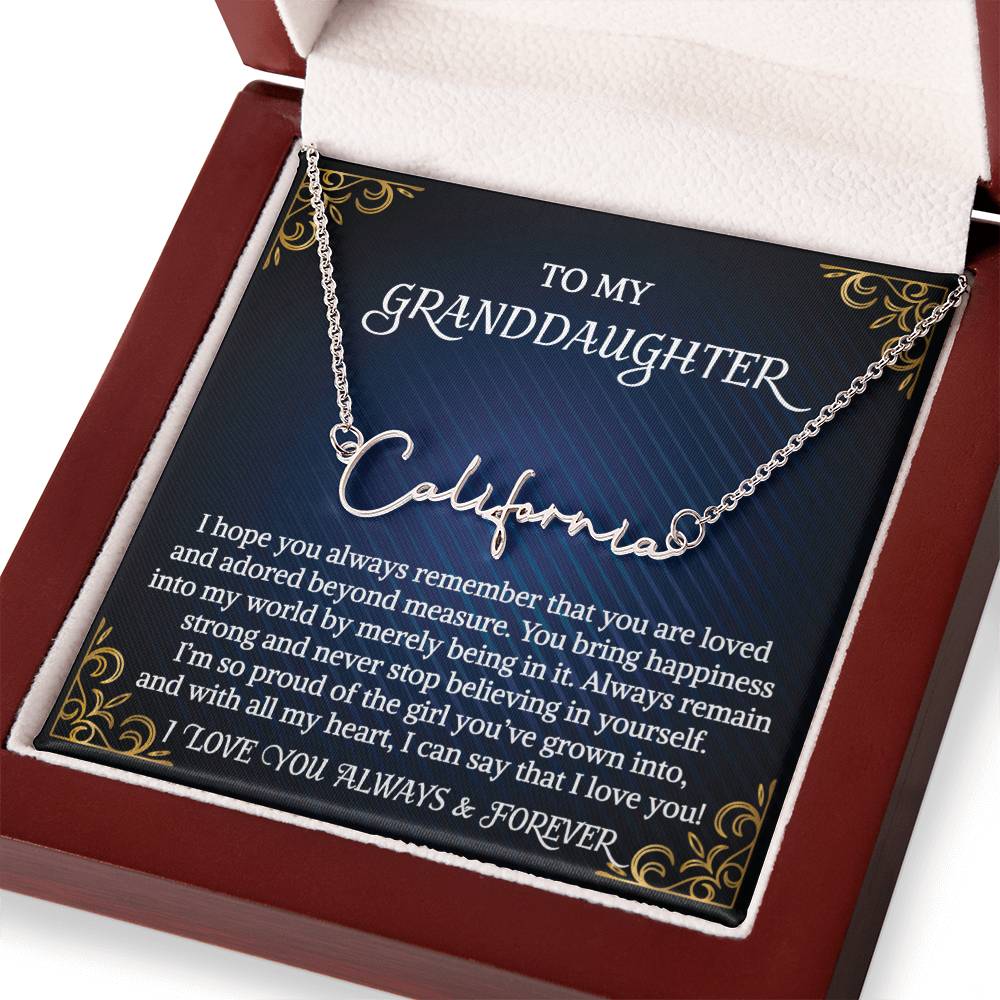 Granddaughter Necklace Gift From Grandma Grandmother Grandpa Grandfather To My Granddaughter Graduation Birthday Signature Style Name Necklace