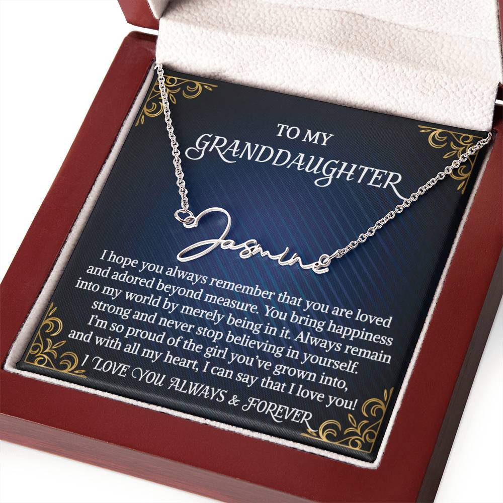 Granddaughter Necklace Gift From Grandma Grandmother Grandpa Grandfather To My Granddaughter Graduation Birthday Signature Style Name Necklace