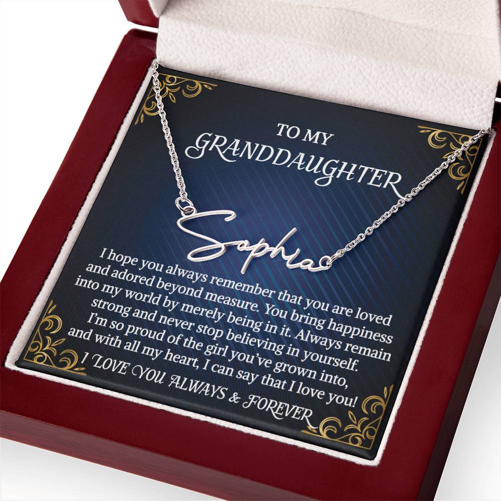 Granddaughter Necklace Gift From Grandma Grandmother Grandpa Grandfather To My Granddaughter Graduation Birthday Signature Style Name Necklace