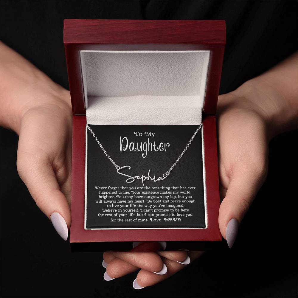 To My Daughter Signature Style Name Necklace from Mom | Christmas Message Card Name Necklace