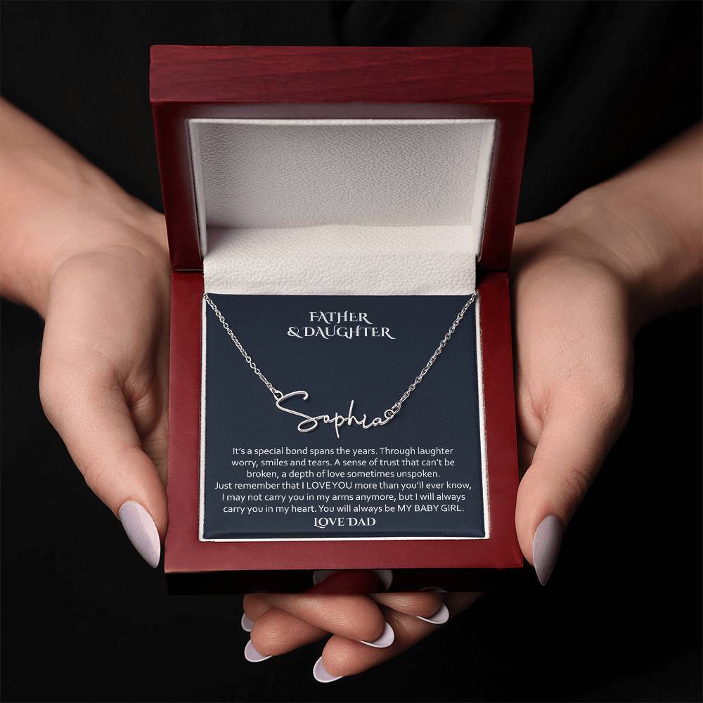 Father and Daughter Necklace Jewelry Gift,  Signature Style Name Necklace