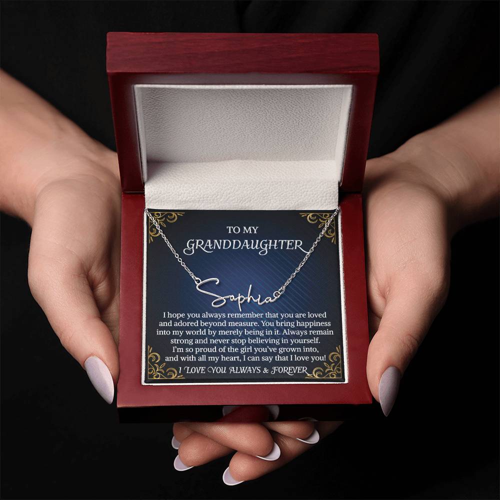 Granddaughter Necklace Gift From Grandma Grandmother Grandpa Grandfather To My Granddaughter Graduation Birthday Signature Style Name Necklace
