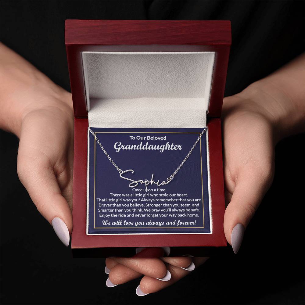 Custom Granddaughter Necklace Gifts from Grandma - Personalized Name Jewelry with Message Card and Gift Box for Graduation or Birthday