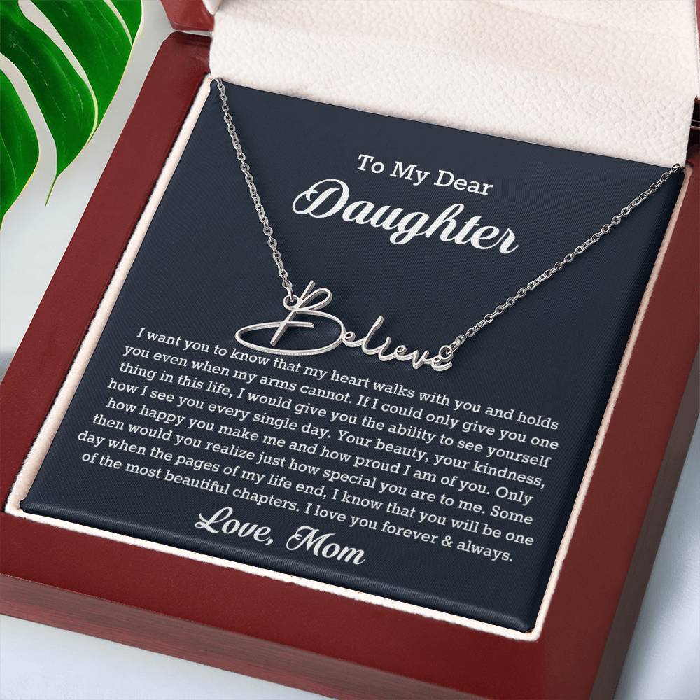 To My Dear Daughter Signature Style Name Necklace, Gift From Mom, Daughter Mother Jewelry, Birthday Christmas Gift