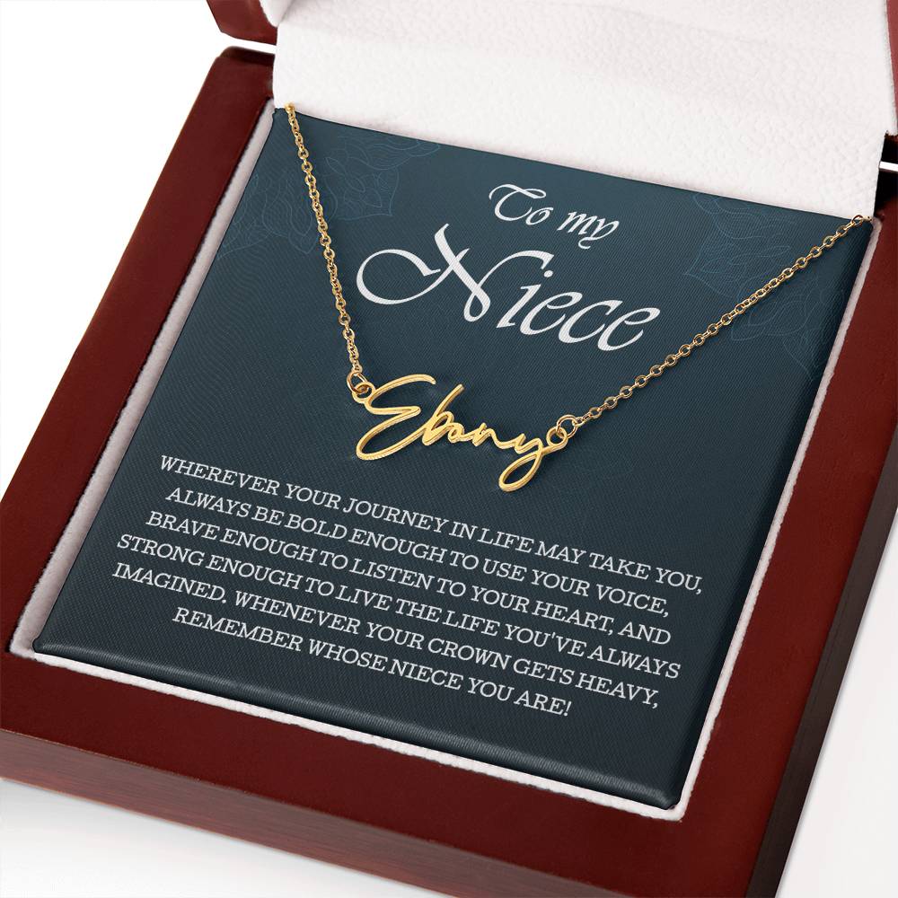 To My Niece Signature Style Name Necklace , Perfect Birthday or Graduation Gift with Blessing Card and Gift Box Packaging