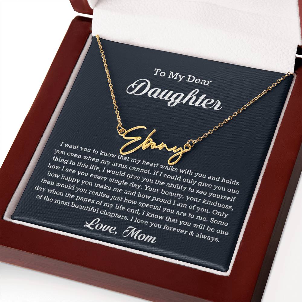 To My Dear Daughter Signature Style Name Necklace, Gift From Mom, Daughter Mother Jewelry, Birthday Christmas Gift