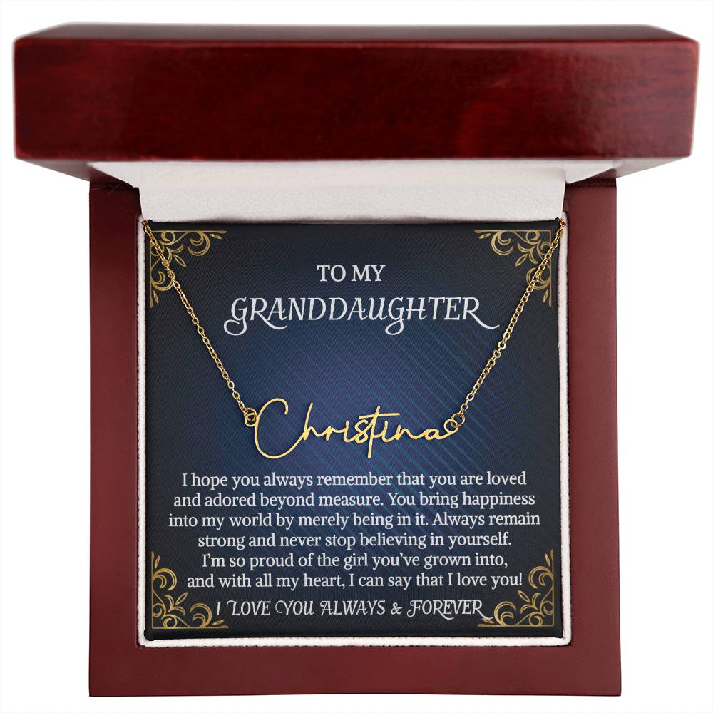 Granddaughter Necklace Gift From Grandma Grandmother Grandpa Grandfather To My Granddaughter Graduation Birthday Signature Style Name Necklace