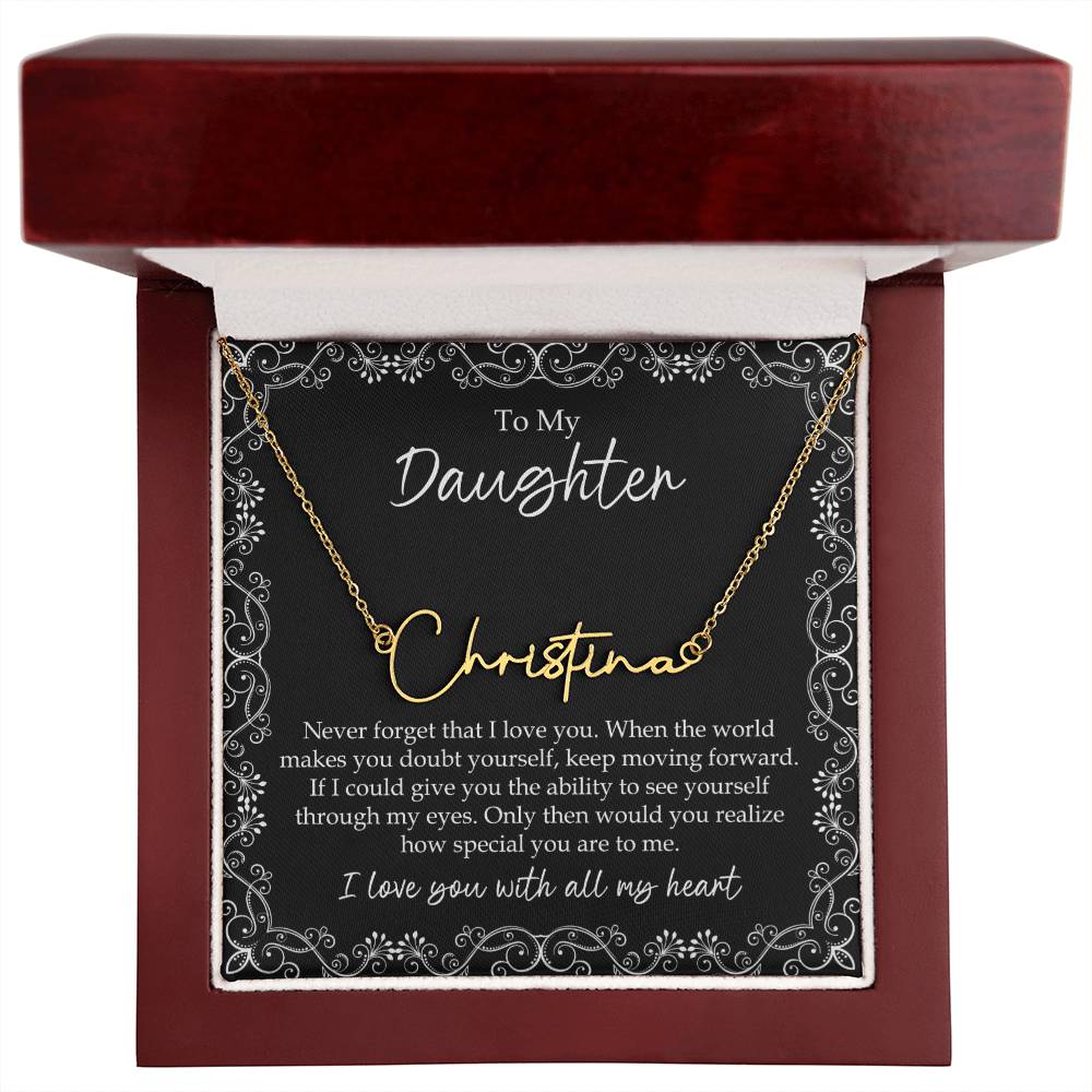 Daughter Gifts From Mom Dad To My Daughter Necklace  Signature Name Necklace Graduation Gifts Birthday Christmas Message Card＆LED Gift Box