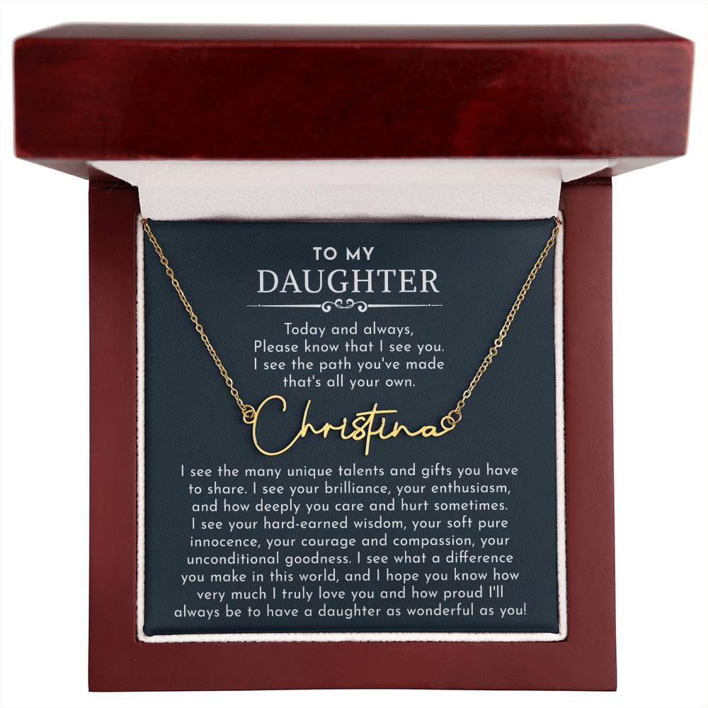 to my daughter signature name necklace