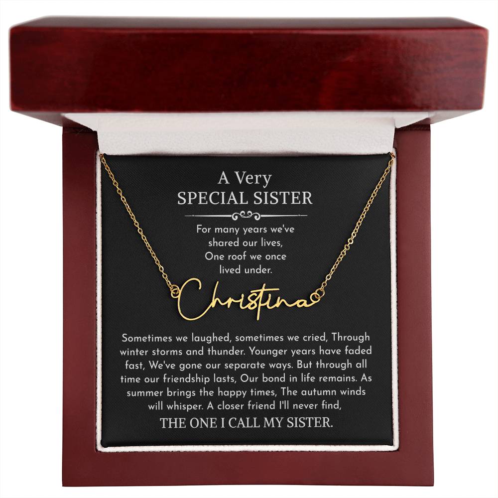 sister signature name necklace