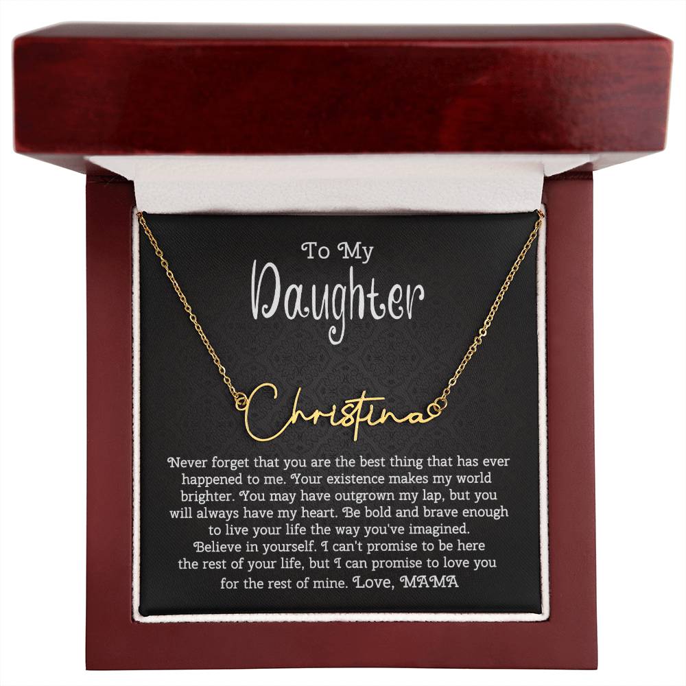 To My Daughter Signature Style Name Necklace from Mom | Christmas Message Card Name Necklace