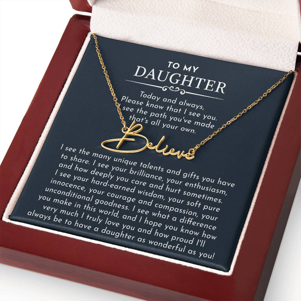 to my daughter signature name necklace