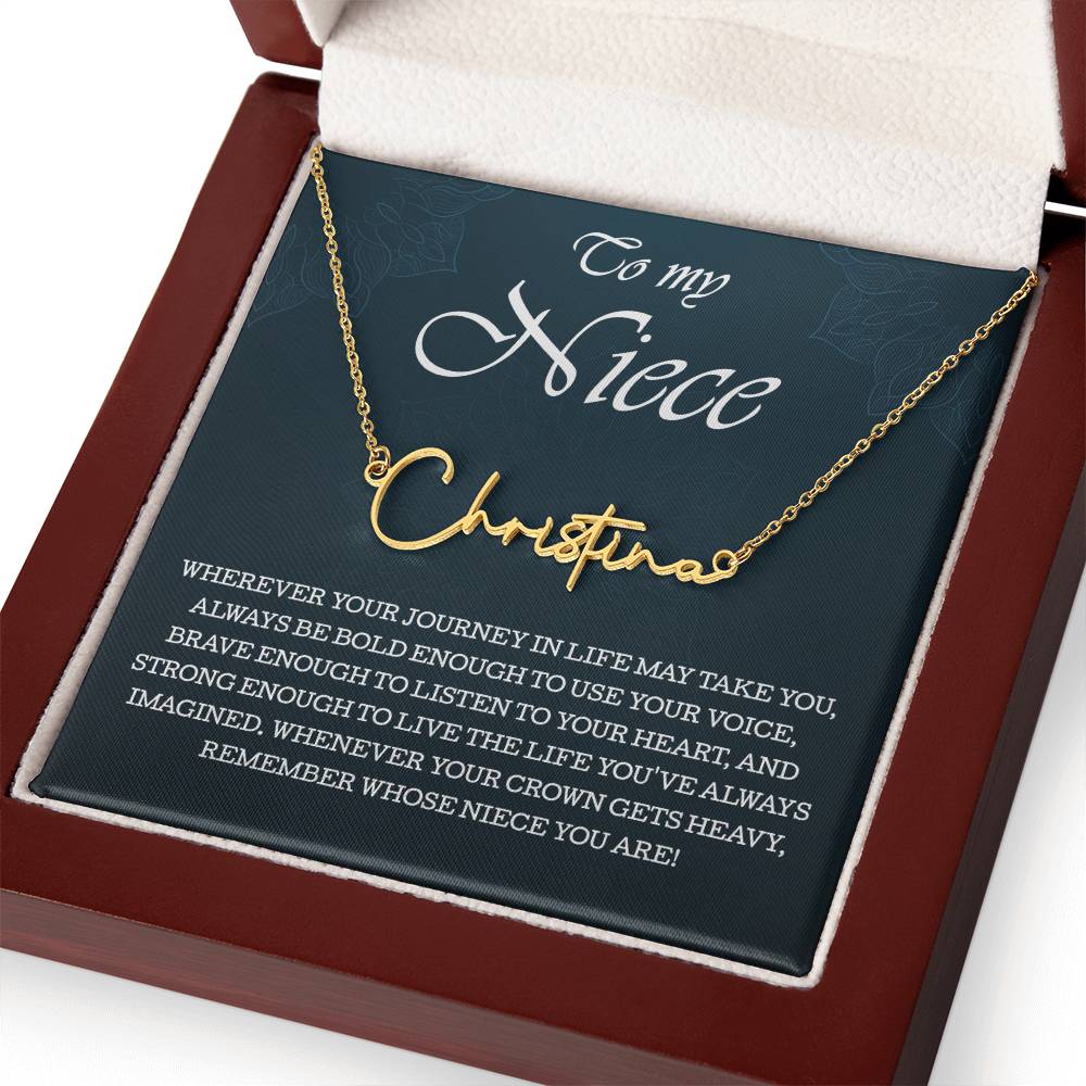 To My Niece Signature Style Name Necklace , Perfect Birthday or Graduation Gift with Blessing Card and Gift Box Packaging