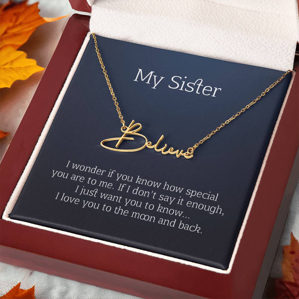 my sister signature name necklace