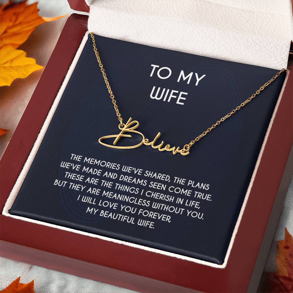 The Signature Style Name Necklace To My Gorgeous Wife With A Personalized Message Card, Gift From Husband, Gift For Wife, Wife Necklace