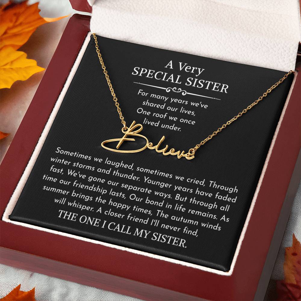 sister signature name necklace