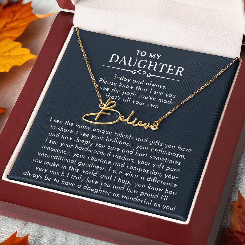 to my daughter signature name necklace