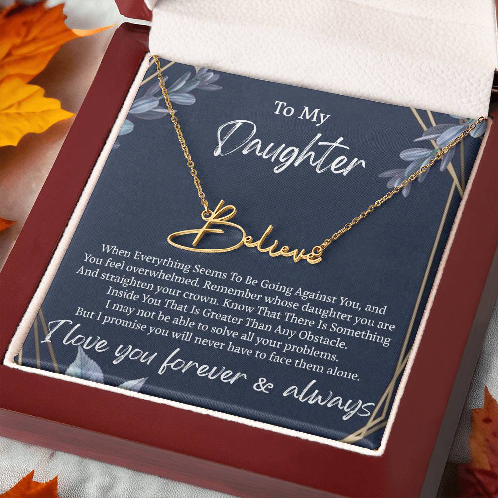 My Daughter Signature Style Name Necklace, Personalized Gift for Daughter, Daughter Birthday Gift Message Card Jewelry, Personalized Jewelry