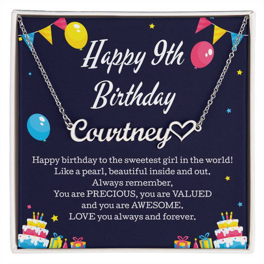 Happy 9th Birthday Necklace for Her Daughter Granddaughter Niece Gift for Women Personalized Heart Name Necklace Jewelry For Her