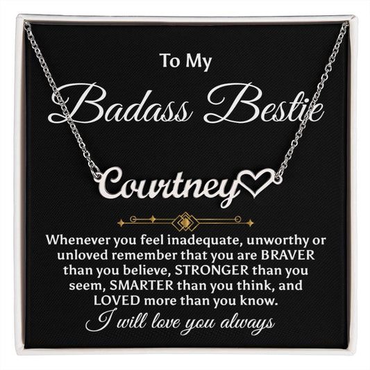 To My Badass Bestie, Heart Name Necklace, Friendship Necklace, Best Friend Gift, Luxe Crown Necklace Gift Set, Bestfriend Necklace