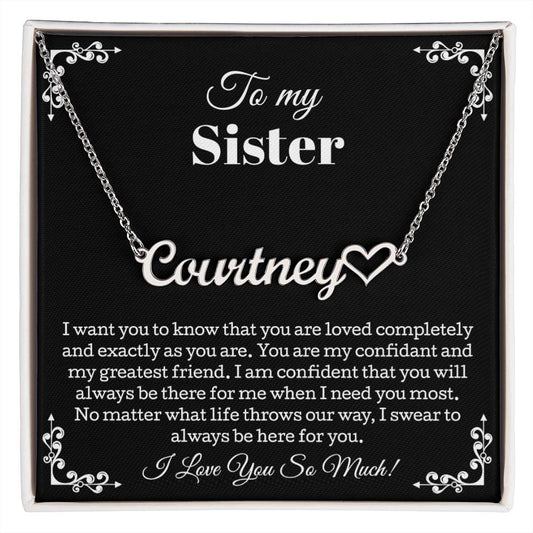 Heat  Name Necklace, Sister Gifts from Sister, To My Sister Necklace From Sister, Jewelry Gifts For Sister with Message Card