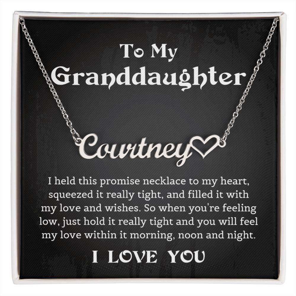 Granddaughter Birthday Gift, Heart Name Necklace from Grandmother with Thoughtful Message Card, Grandmother Granddaughter Necklace