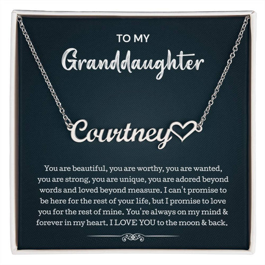 To My Granddaughter Heart Name Necklace Perfect Heartfelt Birthday, Graduation Or Holiday Gift For Your Granddaughter